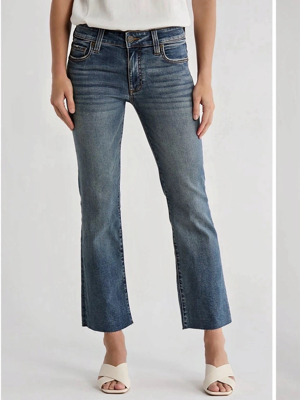 Kut from the Kloth Nikki raw hem ankle flare leg jeans